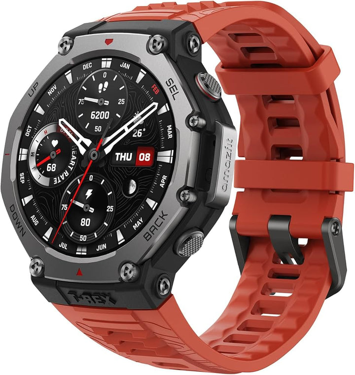 Amazfit-T-Rex-3 ساعة ذكية
ساعة Amazfit T-Rex 3 الذكية بتصميم متين ومواصفات عسكرية، شاشة AMOLED، GPS مزدوج النطاق، مقاومة للماء حتى 100 متر، وعمر بطارية طويل.